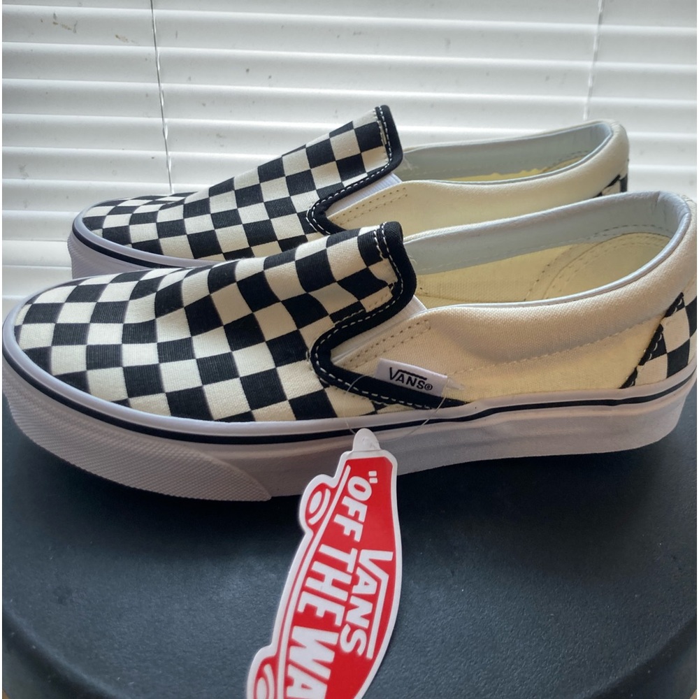 Vans Unisex Black & White Checkerboard Slip Ons